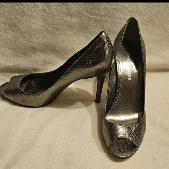 Enzo Angiolini Silver Peep Toe Heels - Picture 4 of 9
